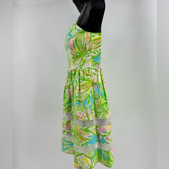 Lilly Pulitzer Ollie Dress in Elephant Ears Green Pink Size 00 Spaghetti Strap - Picture 2 of 11